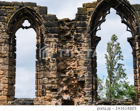 Window archways in Monk Bretton Priory medieval ruins in Yorkshire Window archways in Monk Bretton Priory medieval ruins in Yorkshire 141614805