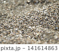 貝殻が混ざる砂浜のクローズアップときらめく玉ボケの背景テクスチャ素材 141614863