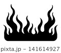 Flame icon silhouette in black on white background burning bright to show heat energy and warning for design 141614927