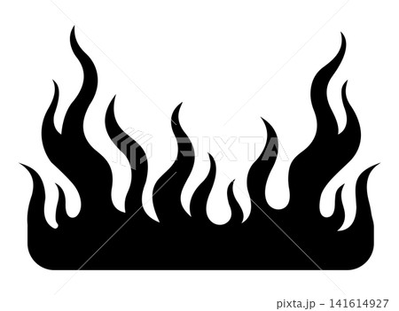 Flame icon silhouette in black on white background burning bright to show heat energy and warning for design Flame icon silhouette in black on white background burning bright to show heat energy and warning for design 141614927