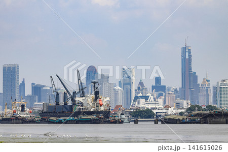 View of Bangkok shipping container terminal, One of the Asian modernize harbor and global trade. View of Bangkok shipping container terminal, One of the Asian modernize harbor and global trade. 141615026