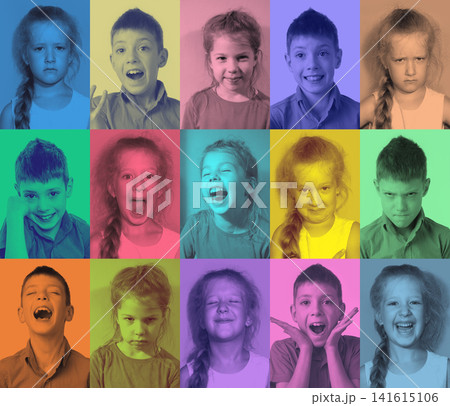 The collage of girls and boy with different emotions. The collage of girls and boy with different emotions. 141615106