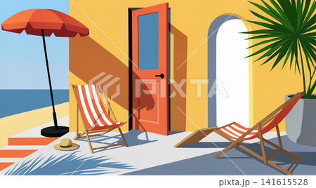 A vibrant illustration depicting a tranquil Mediterranean scene. A vibrant illustration depicting a tranquil Mediterranean scene. 141615528