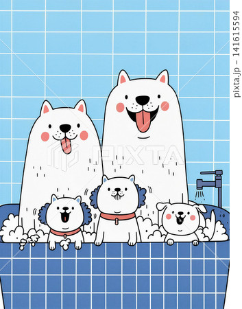 A heartwarming illustration of a fluffy Chow Chow family enjoying a bath together. A heartwarming illustration of a fluffy Chow Chow family enjoying a bath together. 141615594