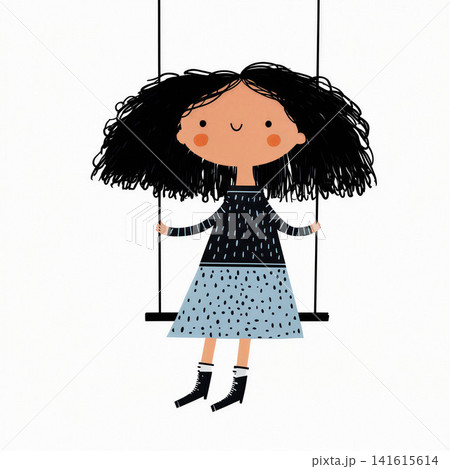 A whimsical illustration of a young girl joyfully swinging. A whimsical illustration of a young girl joyfully swinging. 141615614
