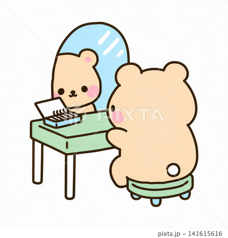 A charming illustration of a bear cub admiring itself in a mirror. A charming illustration of a bear cub admiring itself in a mirror. 141615616