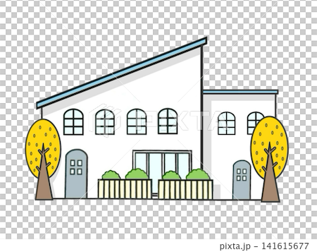 Illustration of a stylish, newly built single-story house Illustration of a stylish, newly built single-story house 141615677