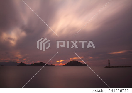 sunset on the beach. Seaside town of Turgutreis and spectacular sunsets. Selective Focus. Long Exposure shoot. tranquility scene. sunset on the beach. Seaside town of Turgutreis and spectacular sunsets. Selective Focus. Long Exposure shoot. tranquility scene. 141616730
