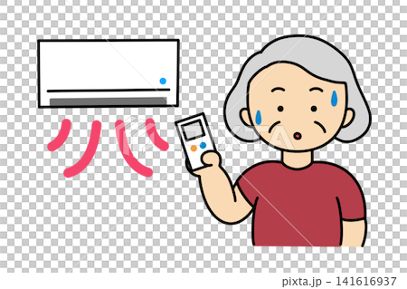 An illustration of an elderly person turning on the heater in the summer. An illustration of an elderly person turning on the heater in the summer. 141616937