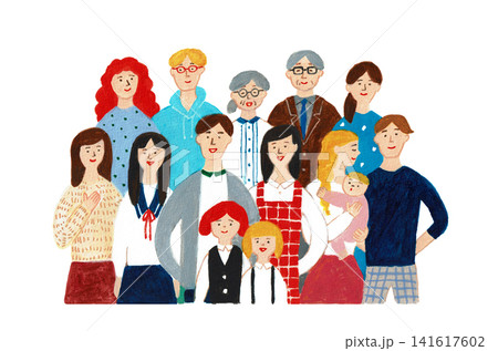 多様な世代と家族が集うコミュニティ・人物イラスト 141617602