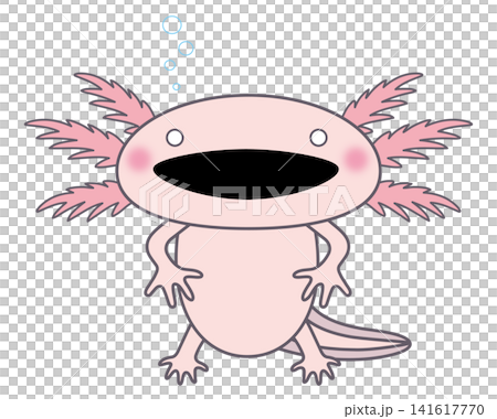 An illustration of a standing axolotl with white eyes. An illustration of a standing axolotl with white eyes. 141617770