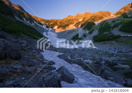 朝日を浴びる穂高の山々 朝日を浴びる穂高の山々 141618004