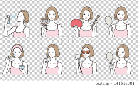 An 8-piece illustration set of women's beauty tools and home care/beauty appliances (facial mist, facial massager, light therapy device, etc.) An 8-piece illustration set of women's beauty tools and home care/beauty appliances (facial mist, facial massager, light therapy device, etc.) 141618391