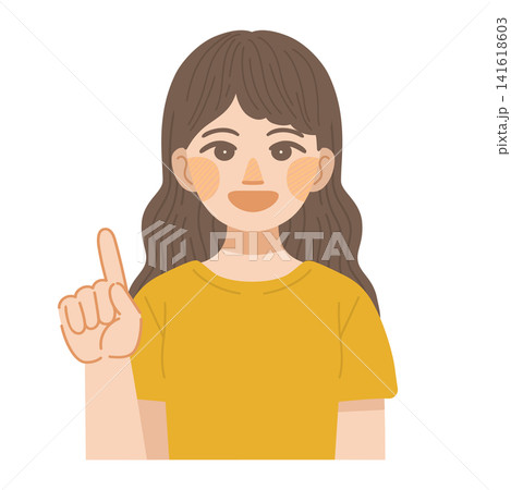 笑顔で上を指さす女性のイラスト 141618603