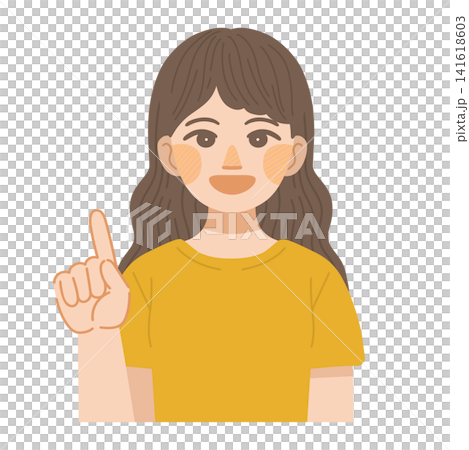 笑顔で上を指さす女性のイラスト 141618603