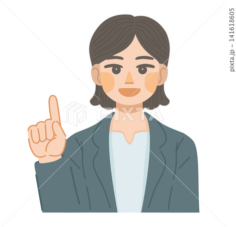 笑顔で上を指さすスーツ姿の女性のイラスト 141618605