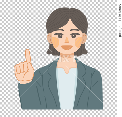 笑顔で上を指さすスーツ姿の女性のイラスト 141618605