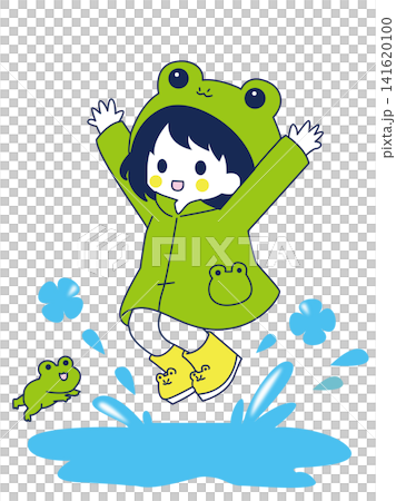 A girl and a frog hopping around in a puddle. A girl and a frog hopping around in a puddle. 141620100