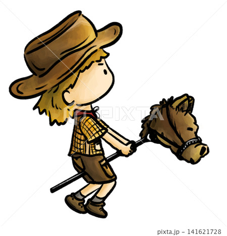 Cute cowboy playing hobby horse isolated cartoon illustration Cute cowboy playing hobby horse isolated cartoon illustration 141621728