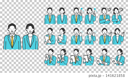 線條藝術插圖,描繪了身穿西裝的男女、上半身圖標和臉部表情,適用於辦公室和客戶服務環境。 線條藝術插圖,描繪了身穿西裝的男女、上半身圖標和臉部表情,適用於辦公室和客戶服務環境。 141621858