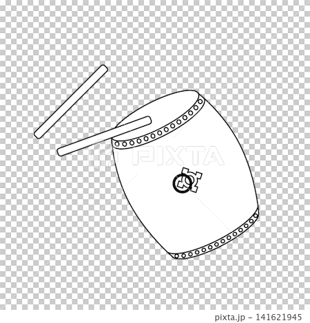 一幅日本鼓和鼓槌的單色插圖。 一幅日本鼓和鼓槌的單色插圖。 141621945