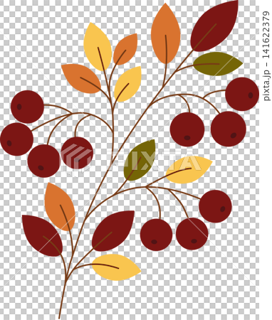 Autumn berry branch with colorful fall leaves flat vector illustration isolated on transparent background Autumn berry branch with colorful fall leaves flat vector illustration isolated on transparent background 141622379