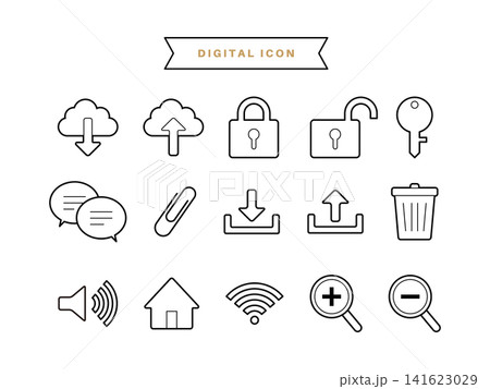 Webデザインのデジタルアイコンセット(線画・シンプル・UI・IT・ベクター・背景透過) Webデザインのデジタルアイコンセット(線画・シンプル・UI・IT・ベクター・背景透過) 141623029