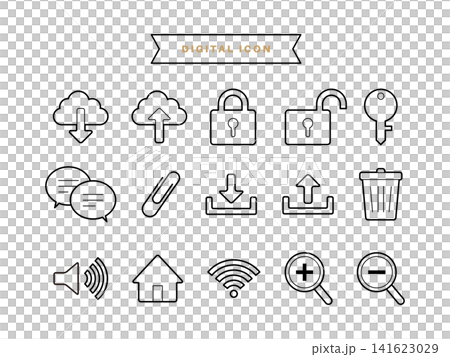 Webデザインのデジタルアイコンセット(線画・シンプル・UI・IT・ベクター・背景透過) Webデザインのデジタルアイコンセット(線画・シンプル・UI・IT・ベクター・背景透過) 141623029