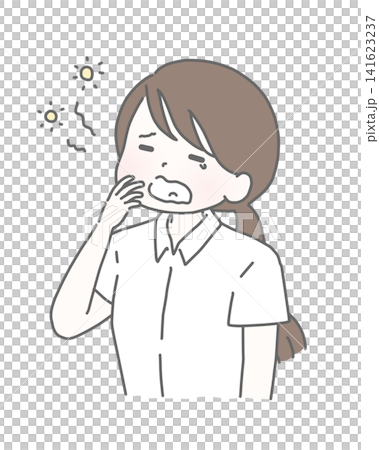A sleepy-looking woman in a short-sleeved shirt yawning A sleepy-looking woman in a short-sleeved shirt yawning 141623237