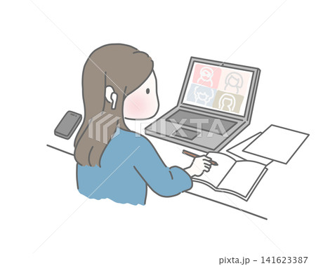 在宅勤務でオンライン会議をする女性 在宅勤務でオンライン会議をする女性 141623387