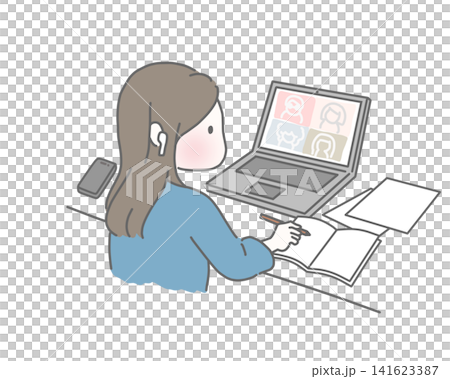 在宅勤務でオンライン会議をする女性 在宅勤務でオンライン会議をする女性 141623387