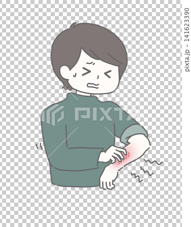 A man with itchy arms due to skin irritation. A man with itchy arms due to skin irritation. 141623390