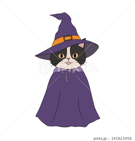 ハロウィンコスチュームのねこ 帽子を被った魔法使い ハロウィンコスチュームのねこ 帽子を被った魔法使い 141623458