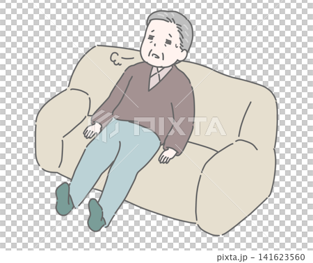 一位疲憊的老人癱倒在沙發上。 141623560