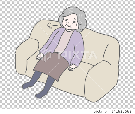 ソファでぐったりする疲れた高齢女性 ソファでぐったりする疲れた高齢女性 141623562