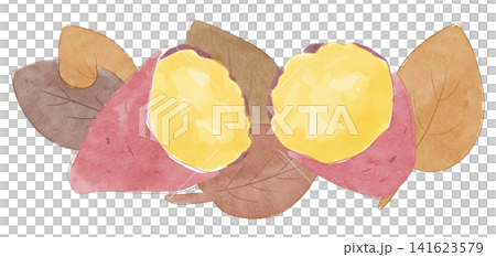 落ち葉と焼き芋のイラスト 水彩風 落ち葉と焼き芋のイラスト 水彩風 141623579