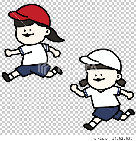 An illustration of a girl wearing a red and white hat and running energetically (transparent background). An illustration of a girl wearing a red and white hat and running energetically (transparent background). 141623639
