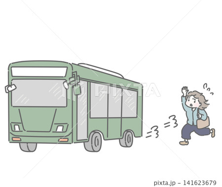 バスに乗り遅れて追いかける女性 バスに乗り遅れて追いかける女性 141623679