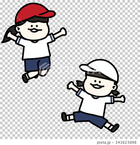 運動会で元気にジャンプする女子児童のイラスト(背景透過) 運動会で元気にジャンプする女子児童のイラスト(背景透過) 141623898