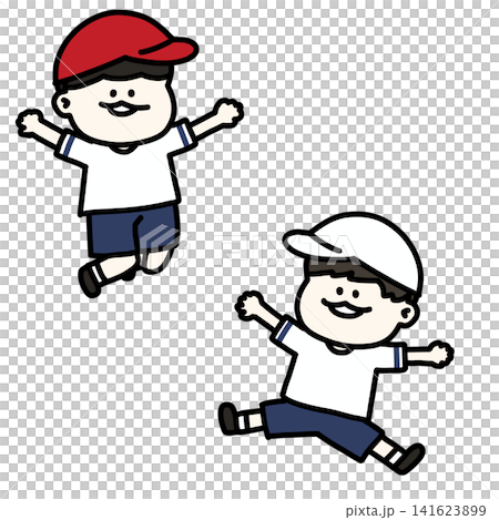 運動会で元気にジャンプする男子児童のイラスト(背景透過) 運動会で元気にジャンプする男子児童のイラスト(背景透過) 141623899