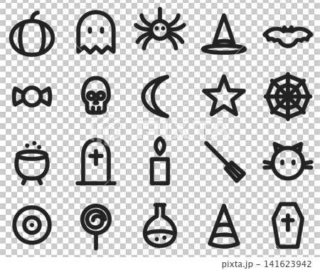 Halloween Icon Set of 20: Black Silhouette Cute Vector Materials of Pumpkins and Ghosts Halloween Icon Set of 20: Black Silhouette Cute Vector Materials of Pumpkins and Ghosts 141623942