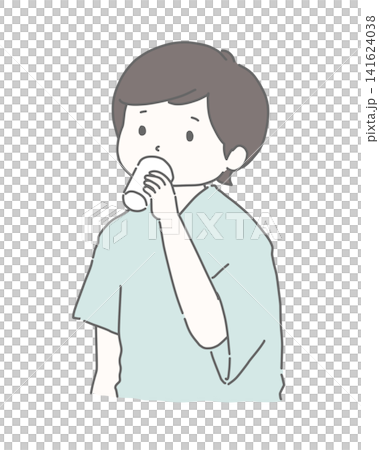 一名男子正在接受胃鏡檢查前的準備工作(飲酒)。 一名男子正在接受胃鏡檢查前的準備工作(飲酒)。 141624038