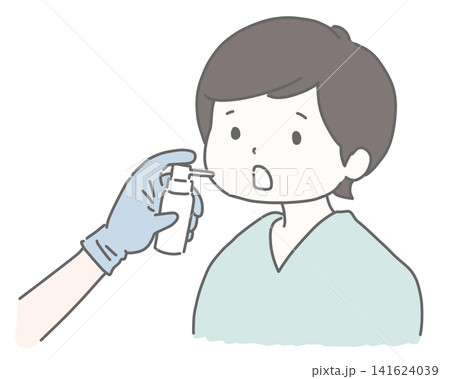 胃カメラ検査で麻酔スプレーをする男性 141624039