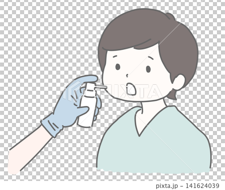 胃カメラ検査で麻酔スプレーをする男性 141624039