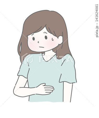 胃を押さえる女性 胃を押さえる女性 141624081