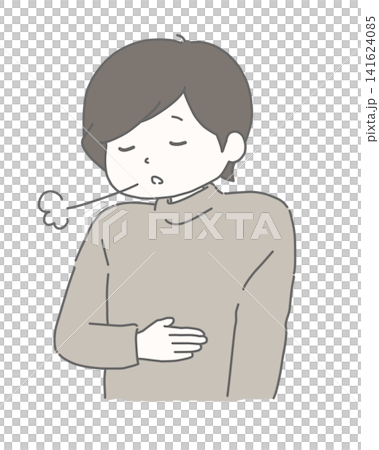 胃を押さえて息を吐く男性  141624085