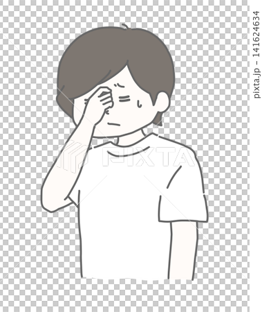 A man presses the corner of his eye, showing signs of eye strain. A man presses the corner of his eye, showing signs of eye strain. 141624634