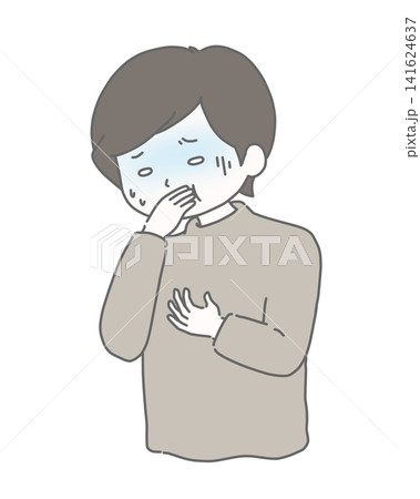 急な吐き気で口元を押さえる男性 急な吐き気で口元を押さえる男性 141624637