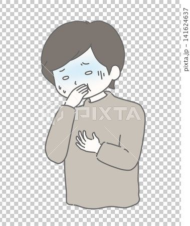 急な吐き気で口元を押さえる男性 急な吐き気で口元を押さえる男性 141624637