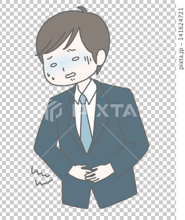 一名身穿西裝的男子突然感到腹部劇痛。 一名身穿西裝的男子突然感到腹部劇痛。 141624721